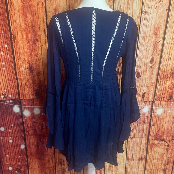 Free People Romeo mini dress navy blue size XS extra small boho romantic EUC - Picture 4 of 7